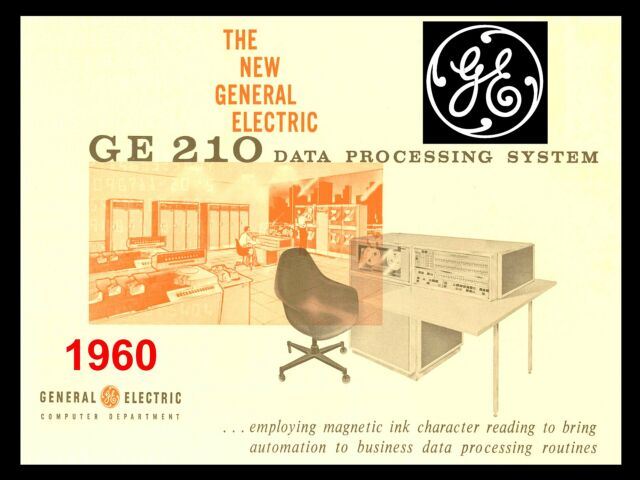 Une brochure pour l'ordinateur GE 210 de 1964. Les créateurs de BASIC ont utilisé un ordinateur similaire quatre ans plus tard pour développer le langage de programmation.