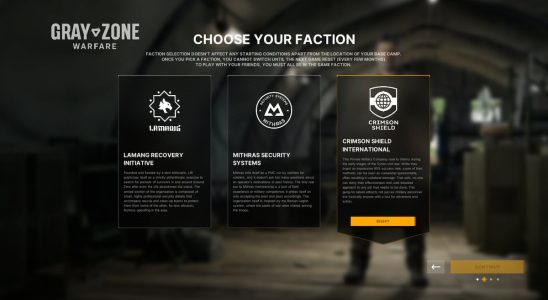 Changing a faction in Gray Zone Warfare