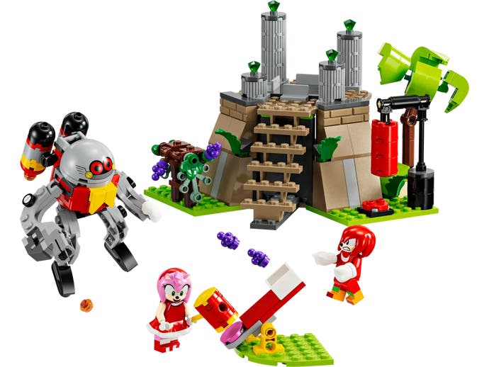 Image de Knuckles et du sanctuaire Master Emerald avec les personnages de Knuckles et Amy et une structure en forme de temple