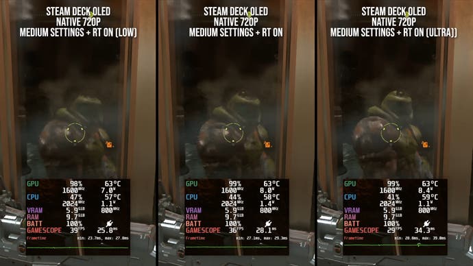 Captures d'écran du Steam Deck Ray Tracing : Steam Deck oled avec différents paramètres RT