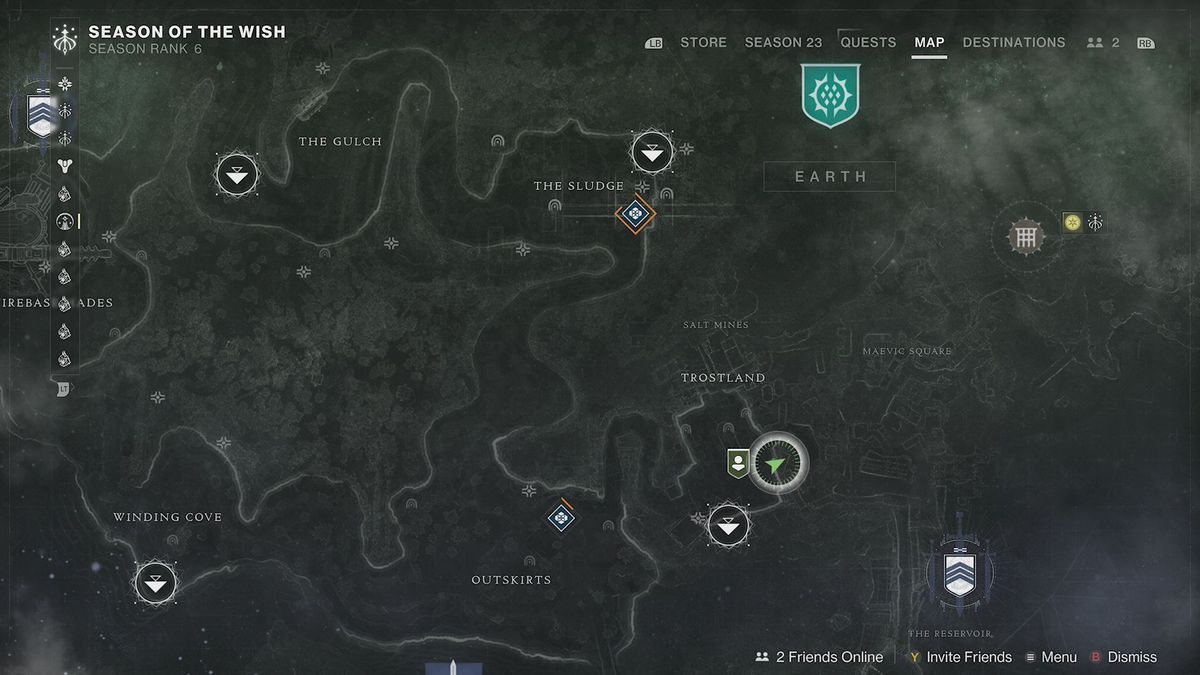 Un écran de carte dans Destiny 2