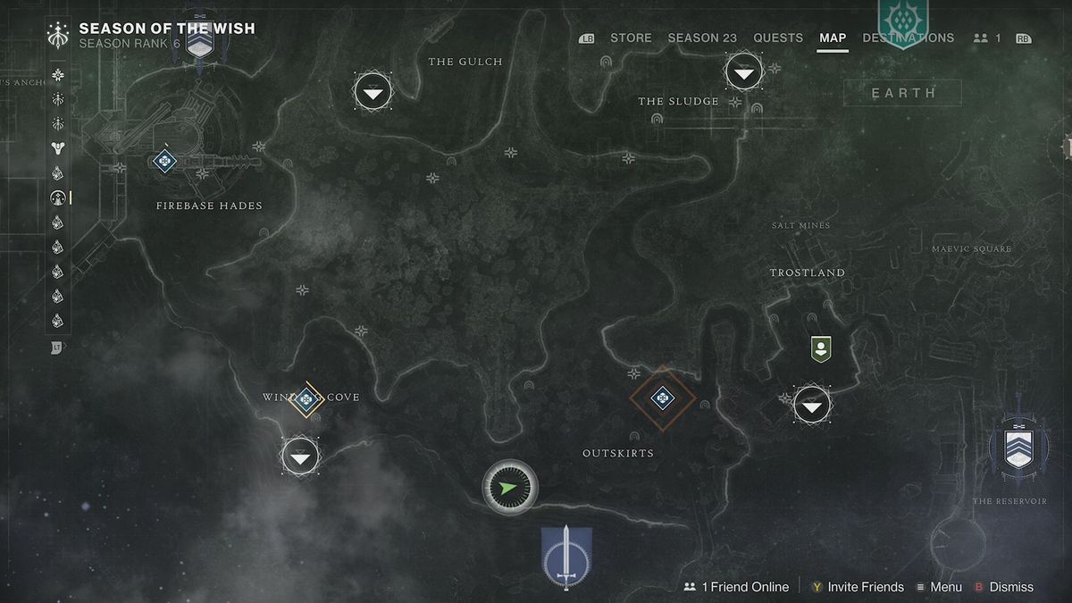 Un écran de carte dans Destiny 2
