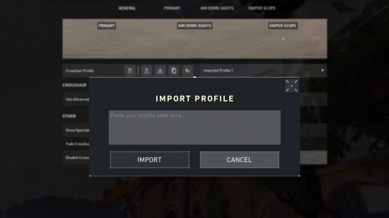 Importez l’écran de profil de réticule Valorant dans le menu des paramètres du jeu Riot.
