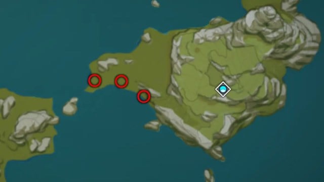 Carte de trois emplacements Starconch dans Genshin Impact