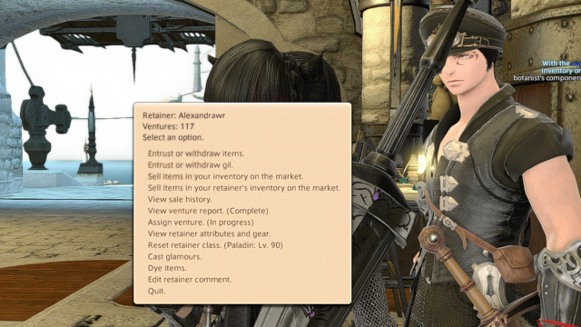 Le menu Retainer dans Final Fantasy XIV