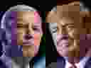 Cette image combinée montre le président américain Joe Biden, à gauche, et le candidat républicain à la présidentielle Donald Trump.