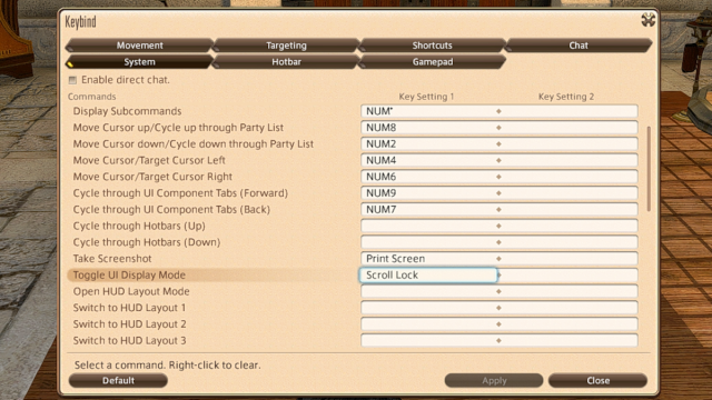Raccourci par défaut pour basculer l'affichage de l'interface utilisateur dans Final Fantasy XIV