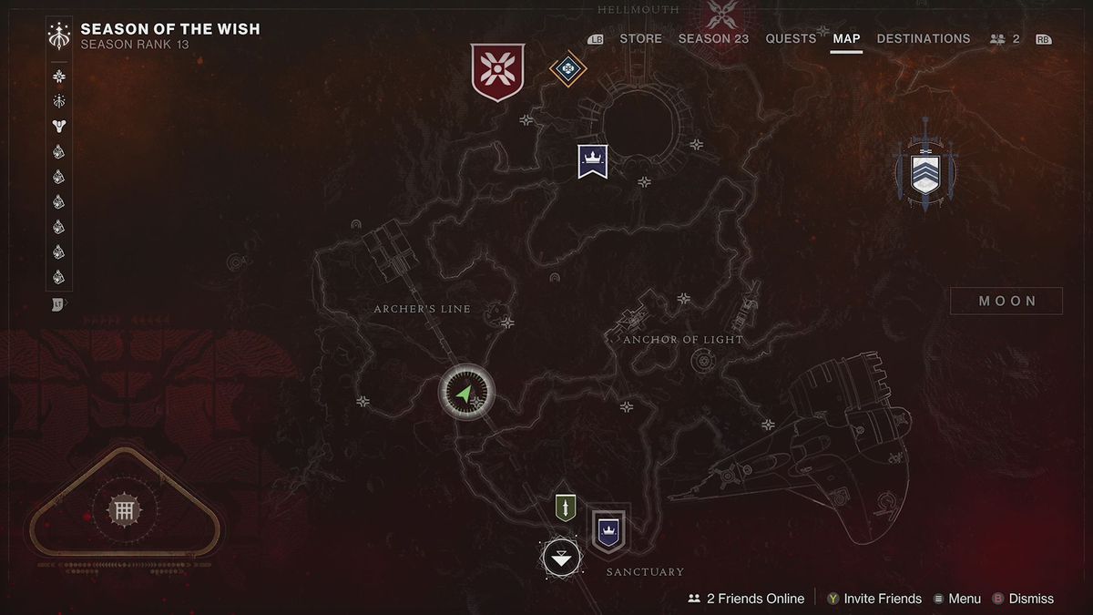 Carte de destination de la Lune dans Destiny 2