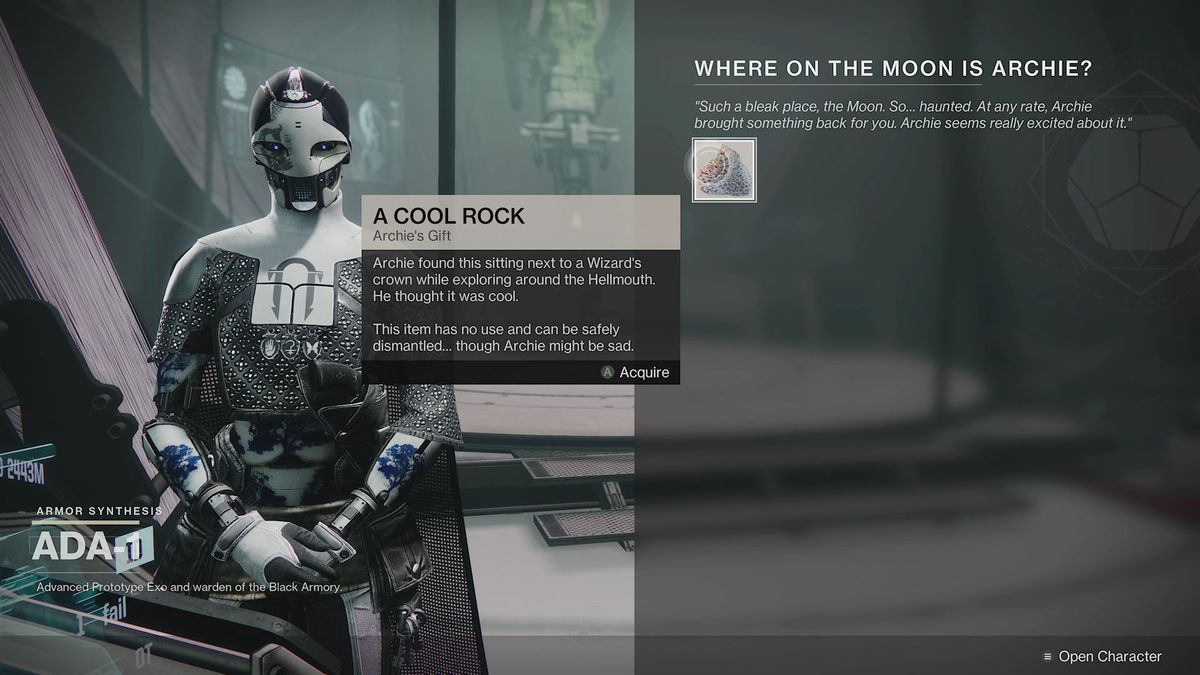 Recevoir 'A Cool Rock' d'Ada-1 dans Destiny 2