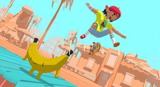 OlliOlli World kid on skateboard jumping over banana