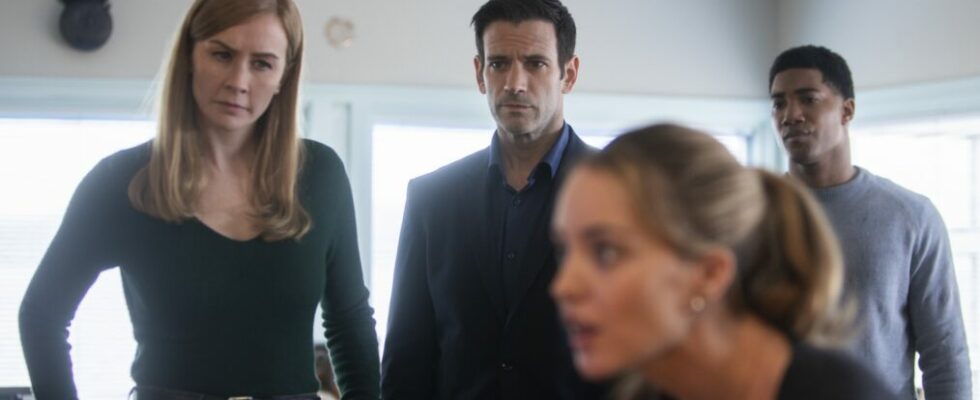 Eva-Jane Willis as Europol Agent Megan “Smitty” Garretson, Colin Donnell as Brian Lange, and Carter Redwood as Special Agent Andre Raines in the