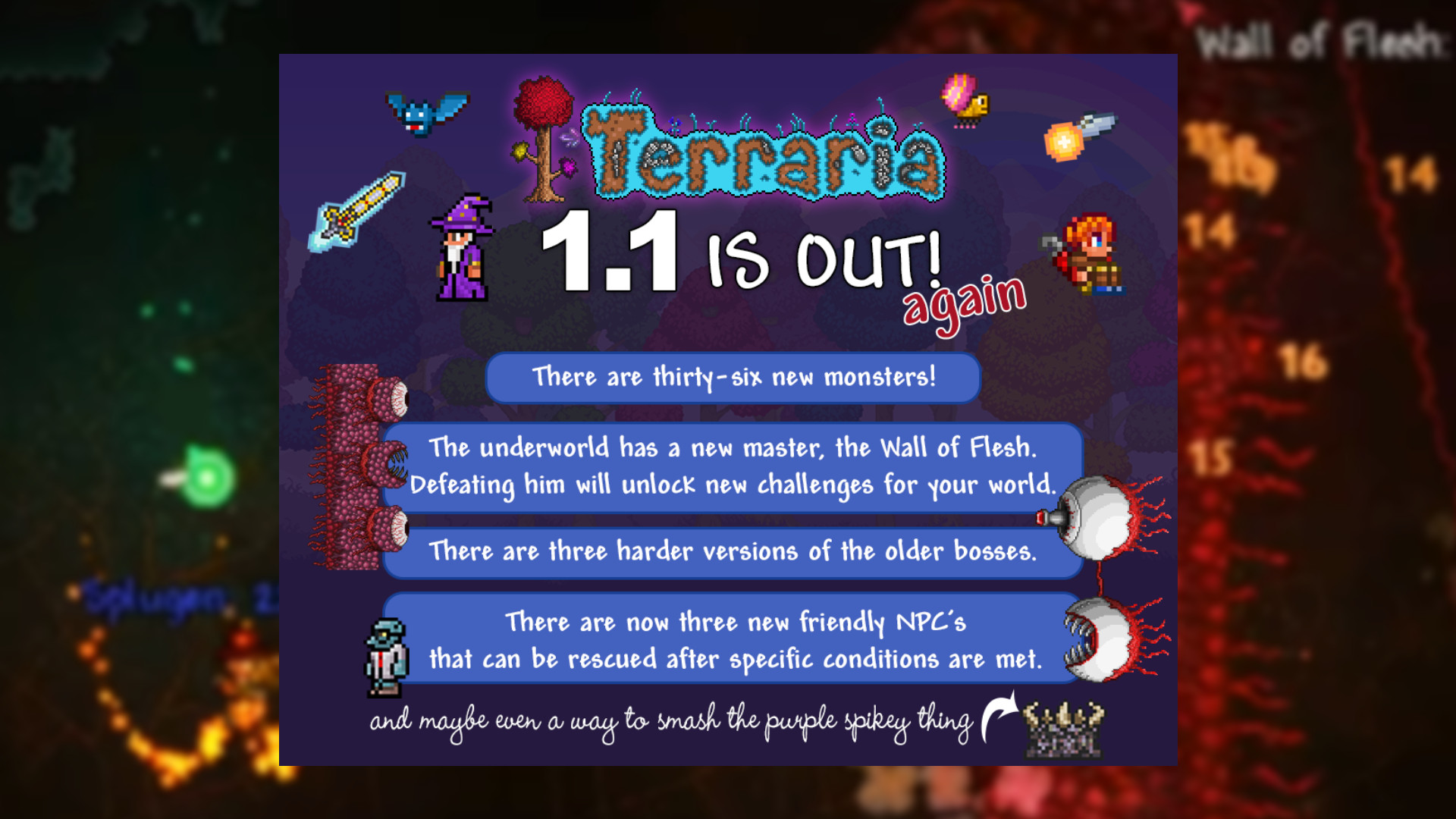 La mise à jour de Terraria 1.1 est (à nouveau) disponible - Affiche annonçant 