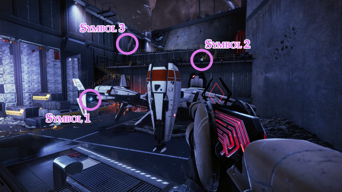 Un gardien surveille trois emplacements de symboles dans Destiny 2