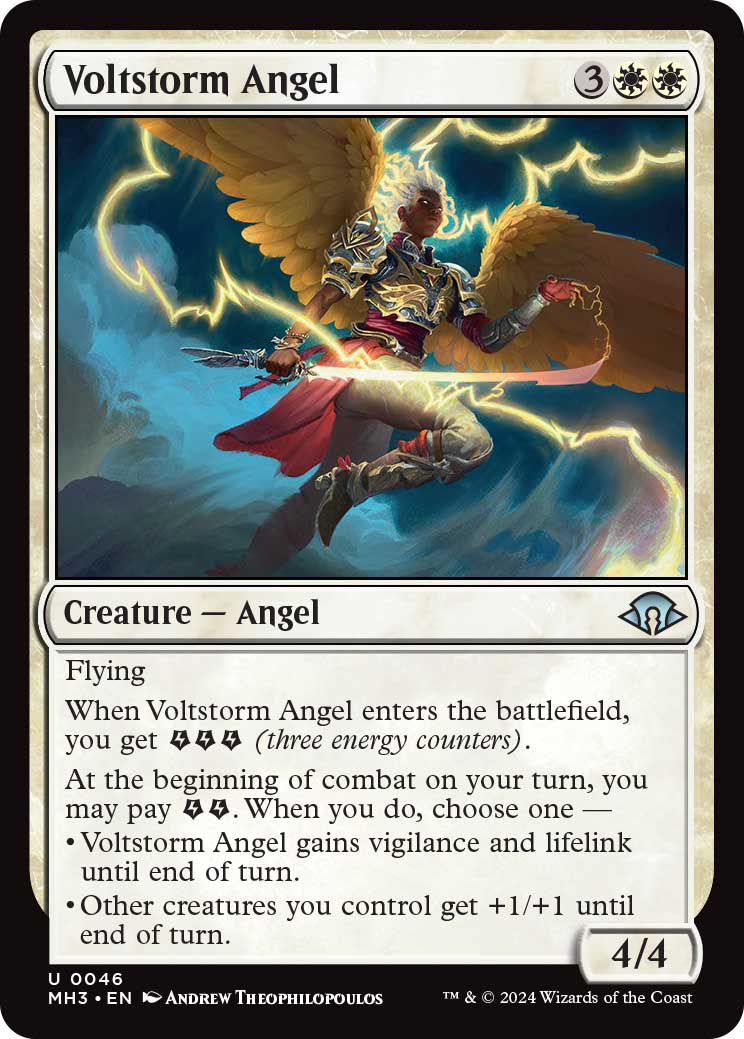 Voltstorm Angel est une créature de type ange qui utilise des compteurs d'énergie.
