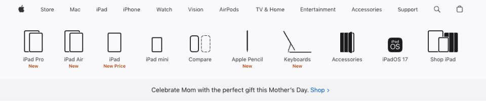 La nouvelle gamme d'iPad d'Apple, affichant les contours et les légendes de chaque modèle disponible.