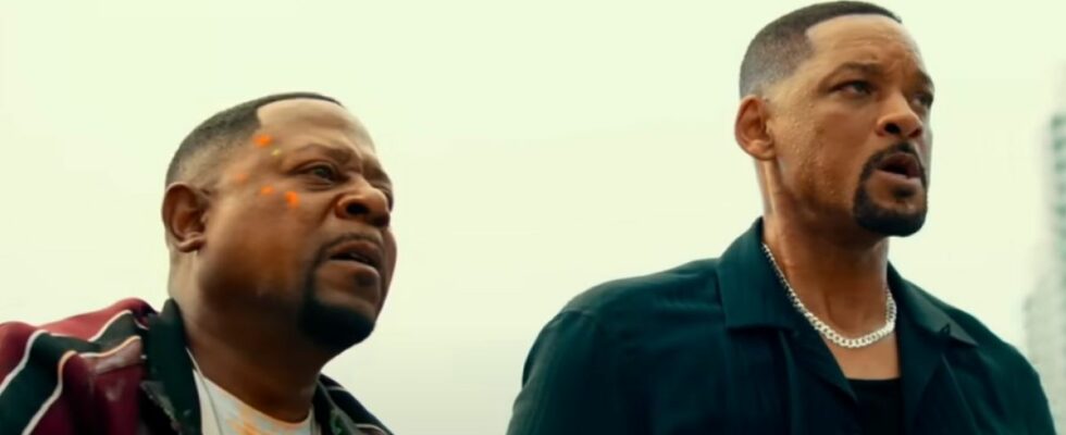 Martin Lawrence as Marcus Burnett and Will Smith as Mike Lowrey look at something to their left in the trailer for Bad Boys: Ride or Die.
