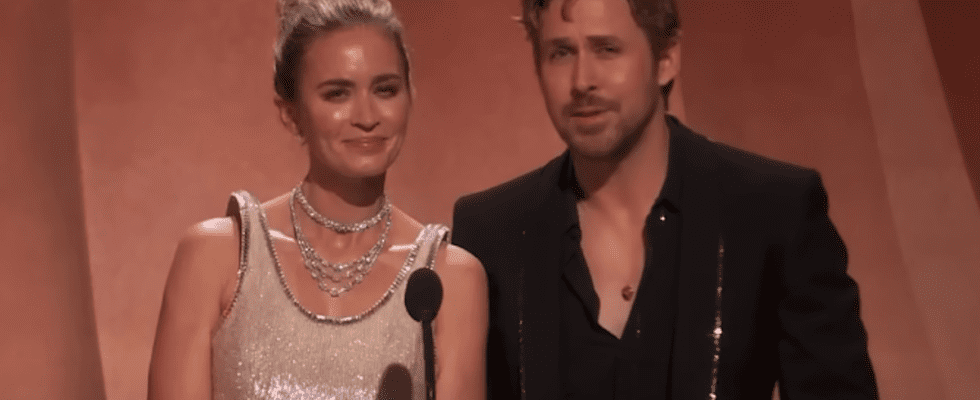 Emily Blunt and Ryan Gosling presenting at the 2024 Oscars