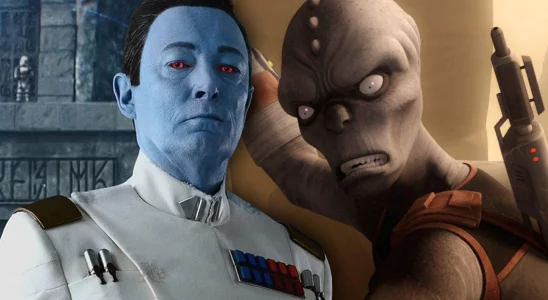 Combined stills of Grand Admiral Thrawn in Ahsoka and Rukh in Star Wars Rebels