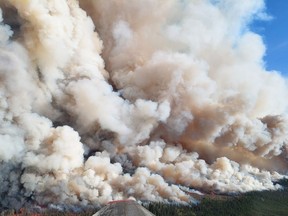 L'incendie de forêt de Donnie Creek brûle dans une zone entre Fort Nelson et Fort St. John, en Colombie-Britannique, sur cette photo de 2023 fournie par le BC Wildfire Service. photo fournie par le BC Wildfire Service.