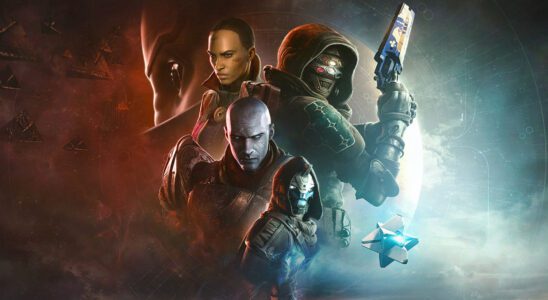 Destiny 2: The Final Shape, several armed Destiny 2 characters shown from the waist up against a foggy/red background.