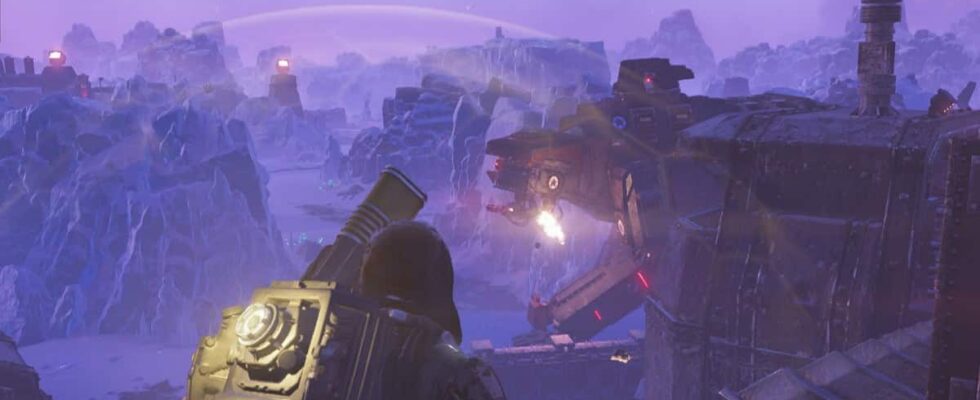 Helldivers 2 image of a walking Factory Strider