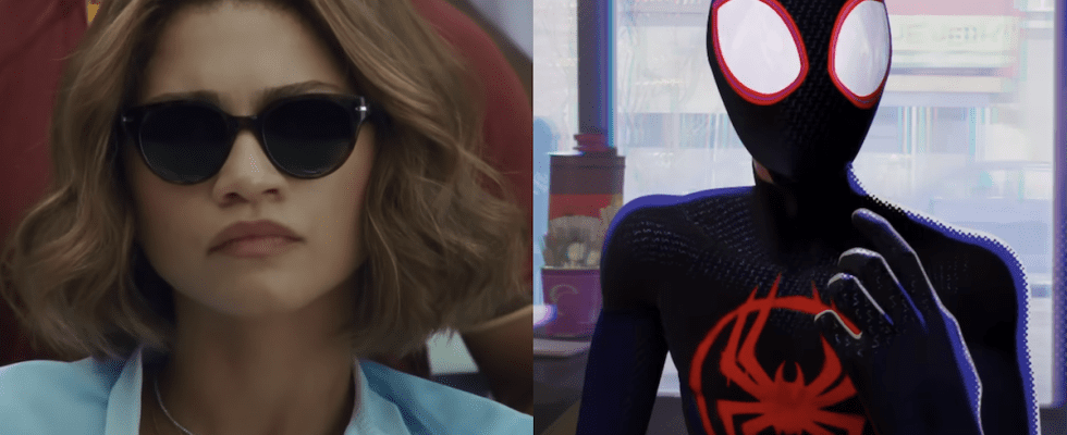 Zendaya in Challengers/Spiderman in Spider-Man: Across the Spider-Verse (side by side)