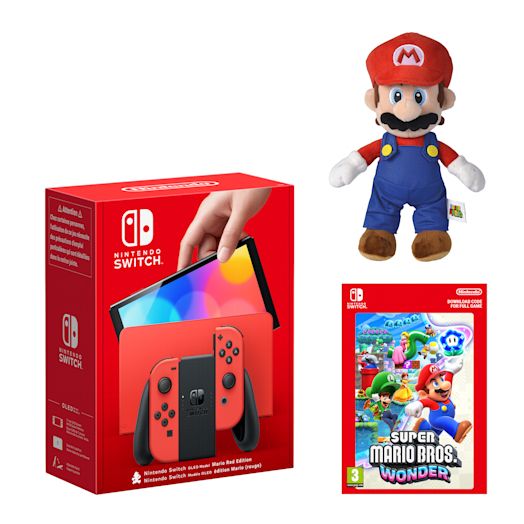 Nintendo Switch – Modèle OLED Mario Red Edition + Super Mario Bros. Wonder + Pack Peluche Mario