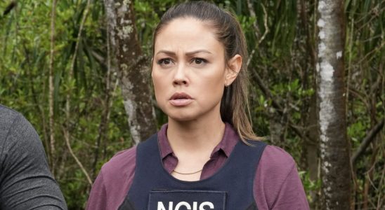 Jane wearing NCIS vest and looking worried in NCIS: Hawai