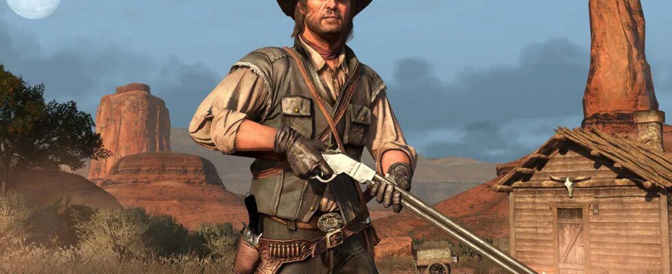 Red Dead Redemption: John Marston holds a shotgun.