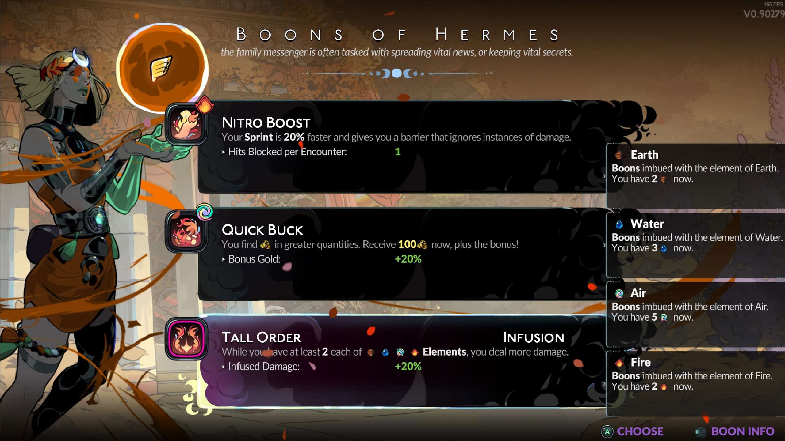 Revue Hades 2 : Un joueur découvre les avantages offerts par Hermès dans le jeu.  Image capturée par VideoGamer.