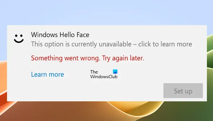 Windows Hello Une erreur s'est produite.  Réessayez plus tard