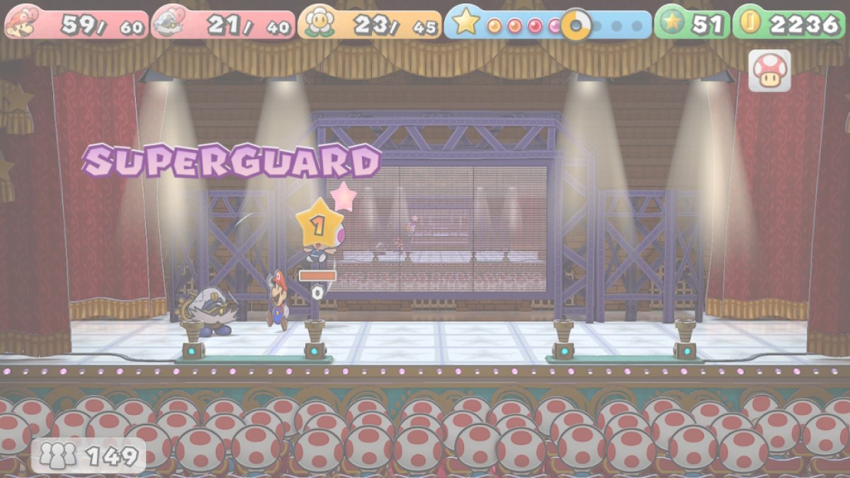 Le prince Mush est vaincu avec un Superguard dans Paper Mario: The Thousand-Year Door