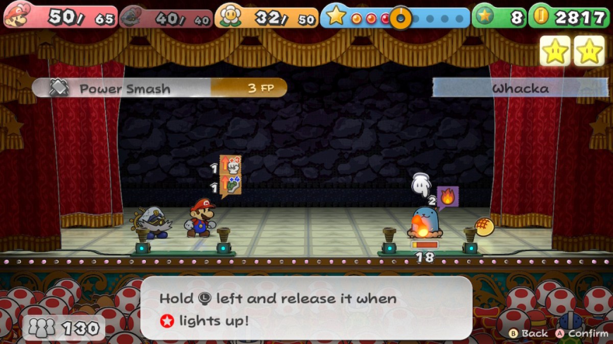 Mario se prépare à Power Smash Whacka dans Paper Mario: The Thousand-Year Door