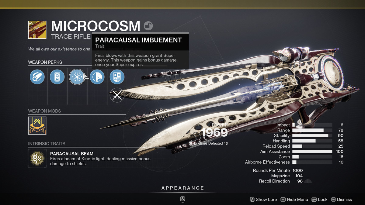 Un aperçu du fusil à trace Microcosm Exotic dans Destiny 2 : The Final Shape