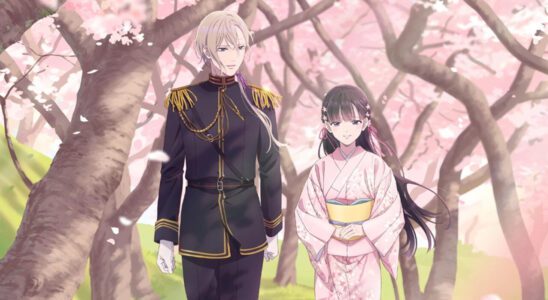Kiyoka and Miyo walk under blooming cherry blossoms