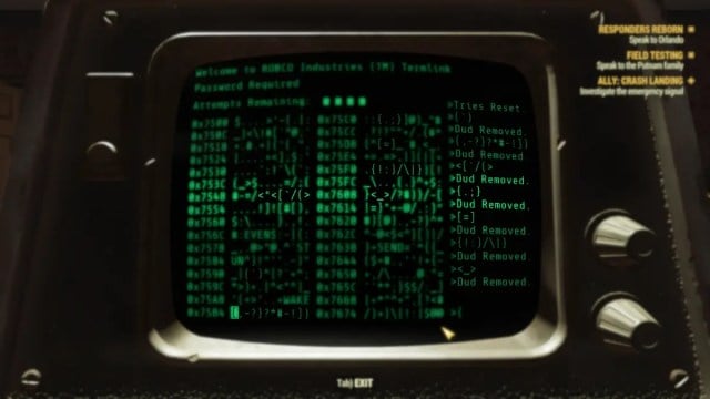 Terminal de piratage Fallout 76 avec ratés supprimés