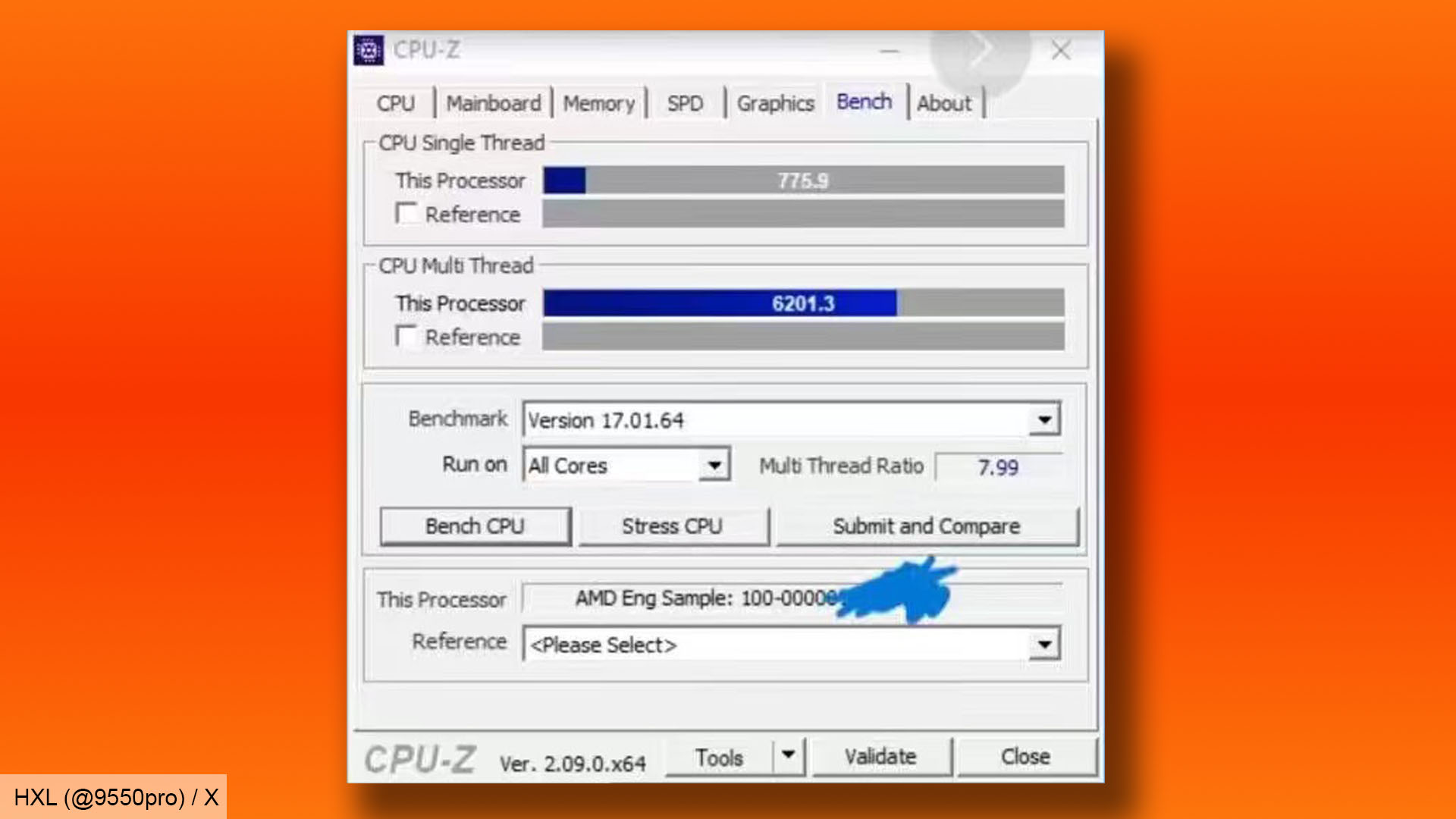 Capture d'écran de la fuite du benchmark AMD Ryzen 5 9600X CPU-Z - HXL