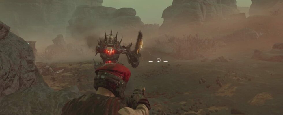 Helldivers 2 player aiming with SG-22 Bushwacker