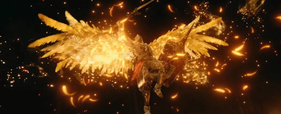 Aspect of the Crucible wings spell being used in boss fight from Elden Ring trailer
