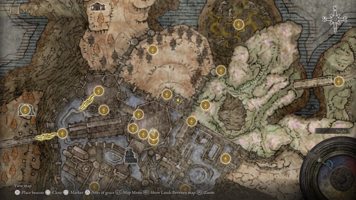 Une capture d'écran de la carte d'Elden Ring : Shadow of the Erdtree, montrant l'emplacement dans Shadow Keep où les joueurs doivent utiliser le geste O Mother