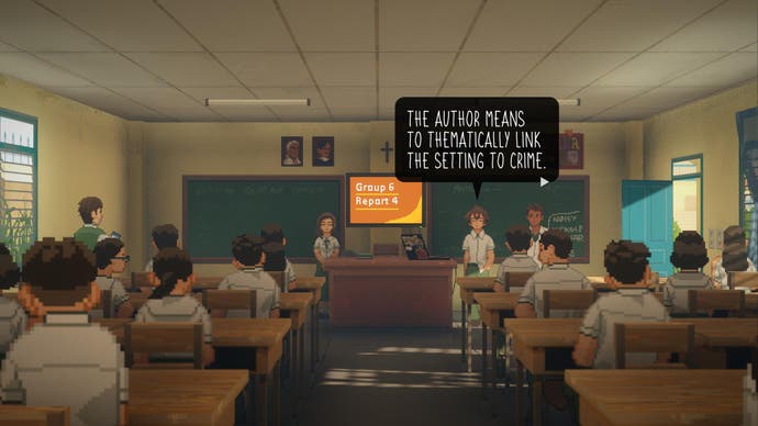 Une capture d’écran de Until Then montre des élèves se présentant devant une salle de classe.