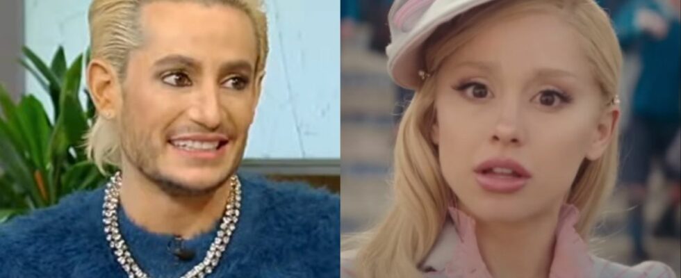 Frankie Grande on the Tamron Hall show in 2024 and Ariana Grande as Glinda in Wicked movie