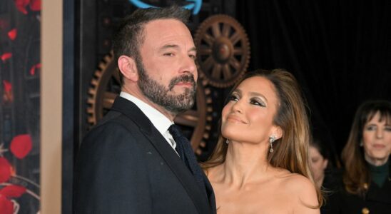 JLo smiling at Affleck at the premiere of This is Me... Now: A Love Story