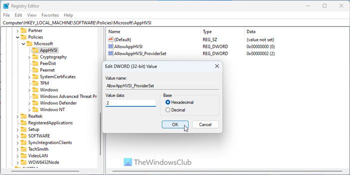 Configurer les paramètres de Microsoft Defender Application Guard à l'aide de REGEDIT