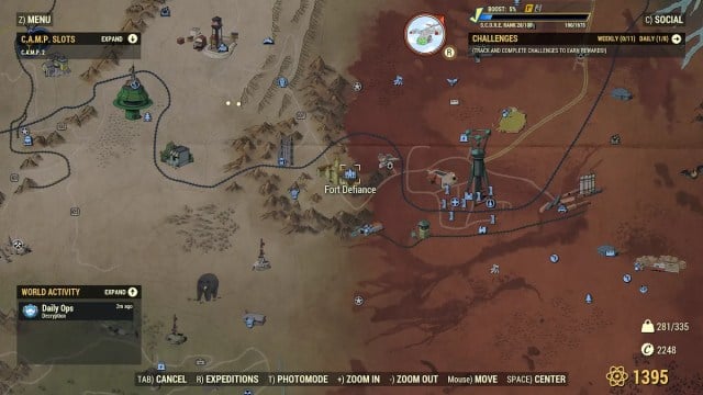 emplacement de la carte de fort defiance de fallout 76