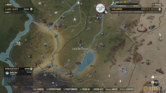 emplacement de la carte du camp McClintock de Fallout 76