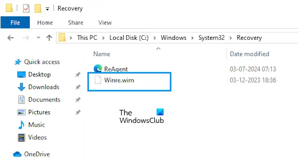 Fichier Winre dans le lecteur C