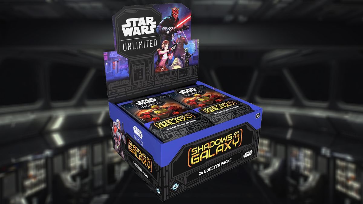 Une photo d'archive d'une boîte de booster Shadows of the Galaxy pour Star Wars Unlimited