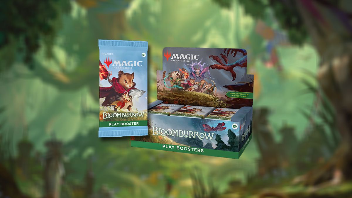 Une image de stock d'une boîte de boosters de jeu de l'extension Bloomburrow pour Magic: The Gathering