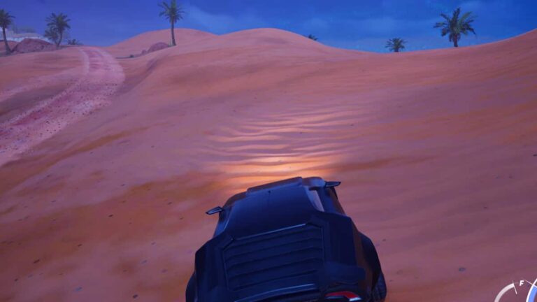 Fortnite car driving through a desert